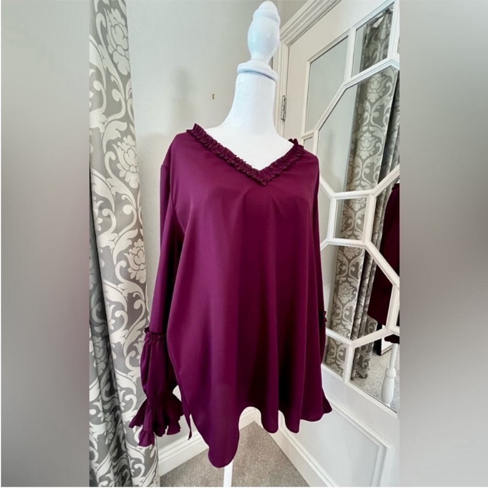 Alfani Plum Long Sleeve Gulliver Style Silky Flowing Blouse - Size M NWOT